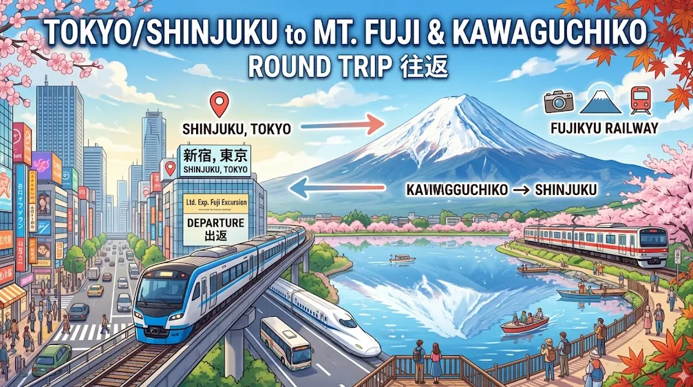 Tokyo/Shinjuku to Mt. Fuji & Kawaguchiko Round Trip 2026: Fastest, Cheapest & No-Transfer Ways (How to Book Tickets)